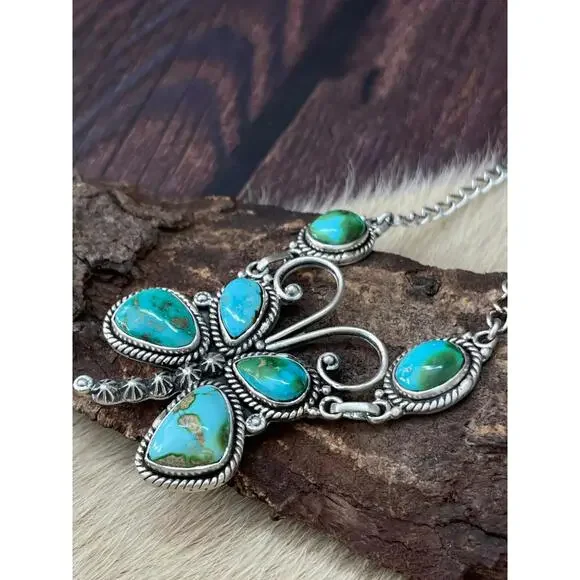 Handmade Sterling Silver Sonoran Mountain Turquoise Butterfly Necklace Signed
